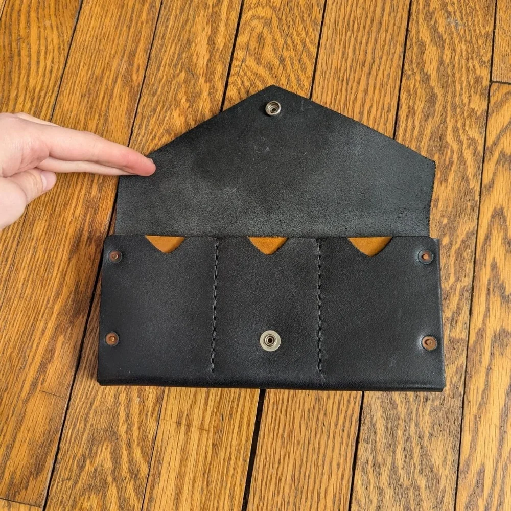 Black Red Leather Artisan Wallet Card holder